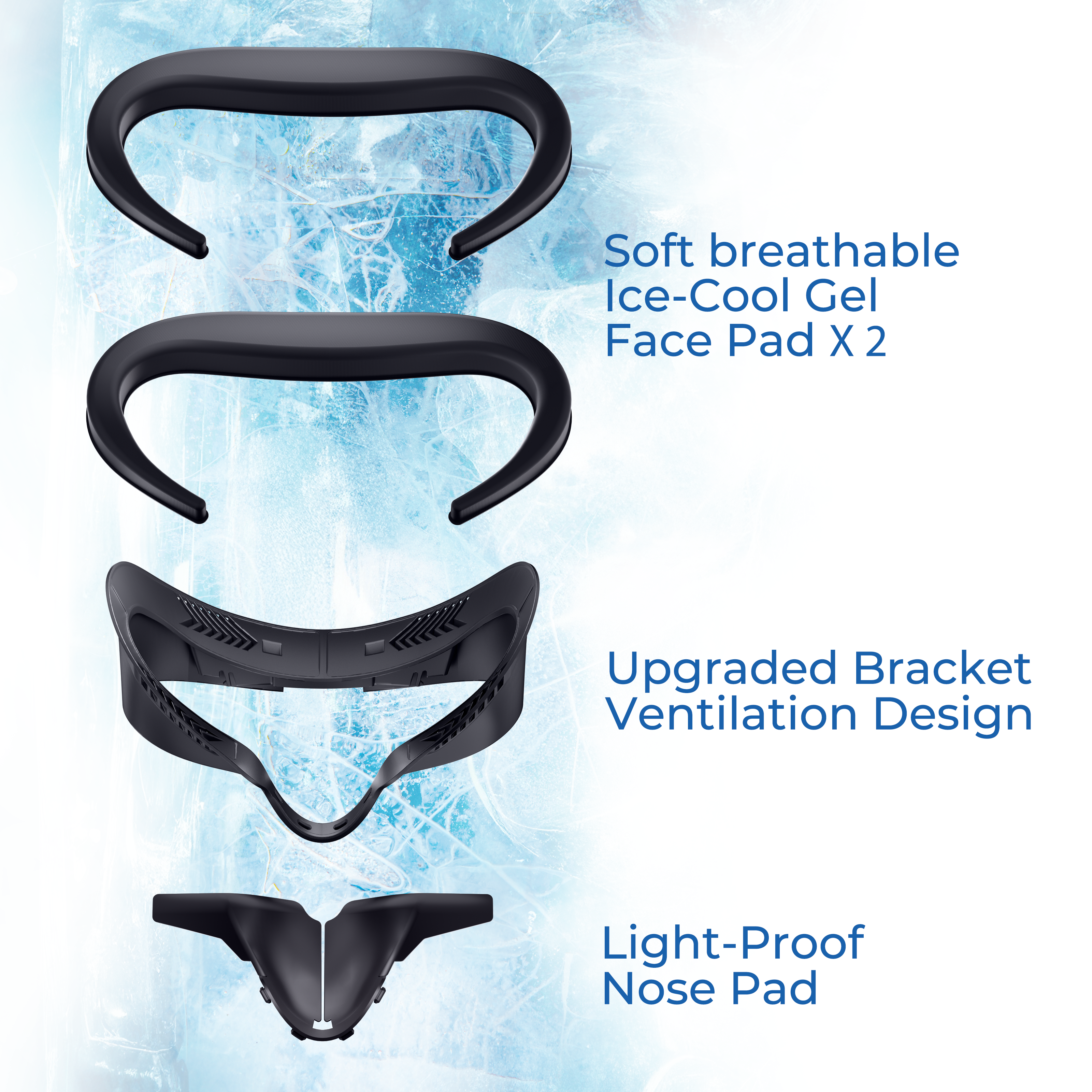 DESTEK Cooling Face Pad Facial Interface Compatible with Meta/Oculus Quest 3s, Includes Two Replacement Ice Silk and Cool Ice Gel Face Cushions,NOT Compatible with Meta Quest 3