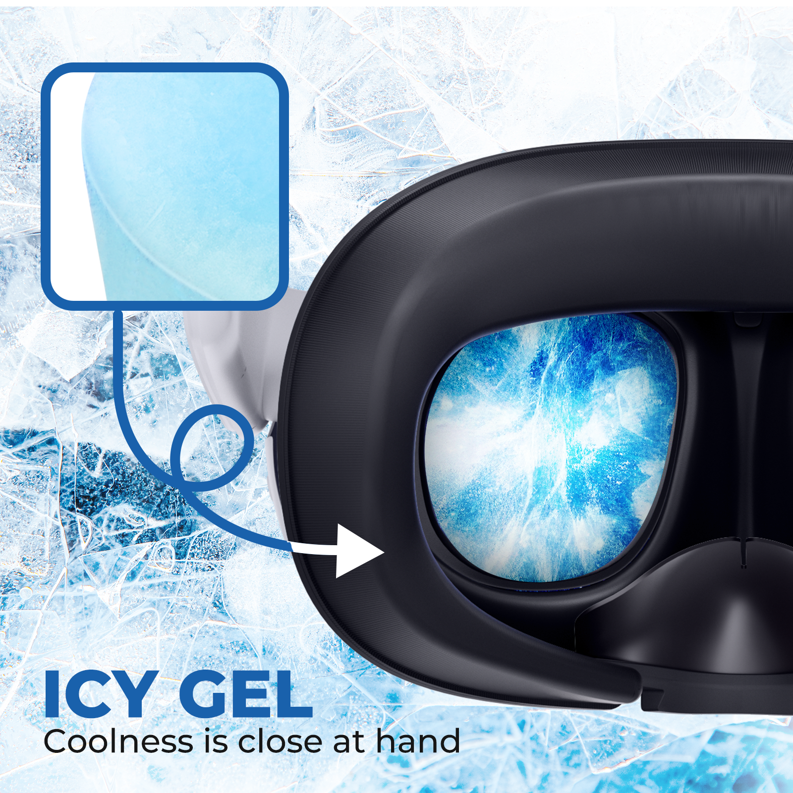DESTEK Cooling Face Pad Facial Interface Compatible with Meta/Oculus Quest 3, Includes Two Replacement Ice Silk and Cool Ice Gel Face Cushions – Adjustable Bracket and Glasses-Friendly Design
