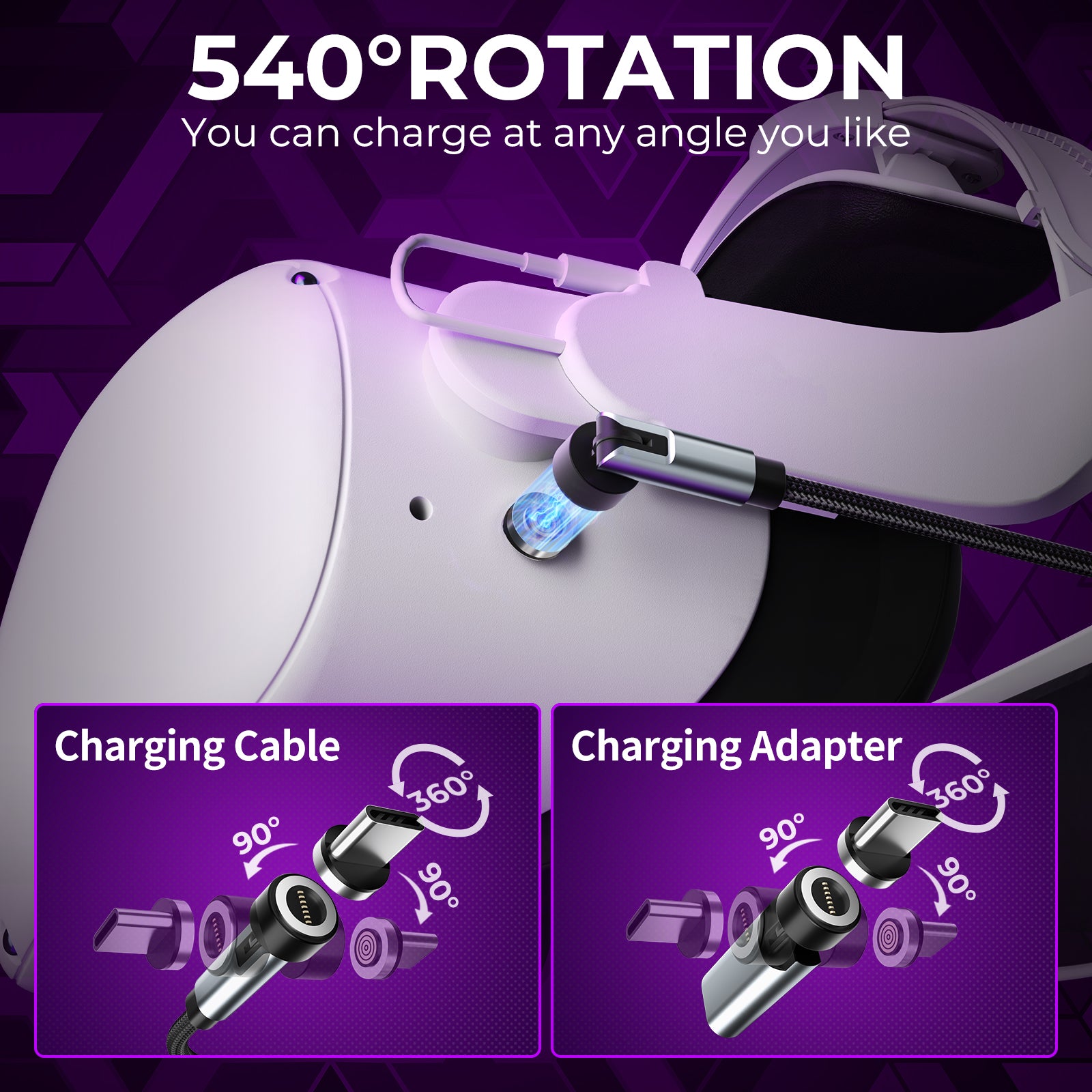 Magnetic Charging Cable for Meta/Oculus Quest 2, VR Charger Cable Support 3A Fast Charging, Charger Cord for Quest Pro, Steam Deck, PS5, Switch Controller, 6.56 FT (Charging Head Not Included)