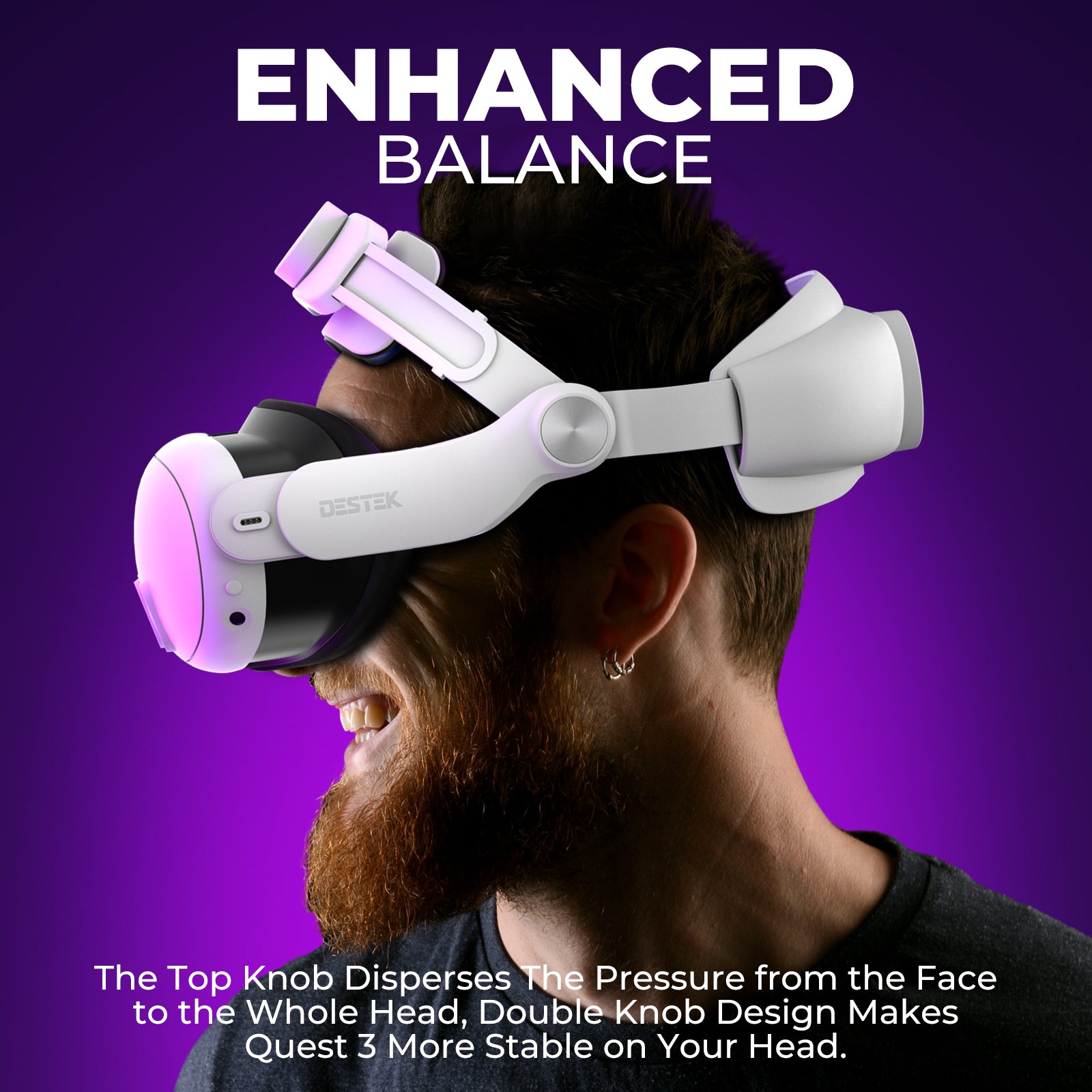 QH3 Pressure-Free Head Strap: Enhance Comfort with Added Top-Fit Adjustment - Compatible with Oculus/Meta Quest 3; Balances Weight at 3 Angles