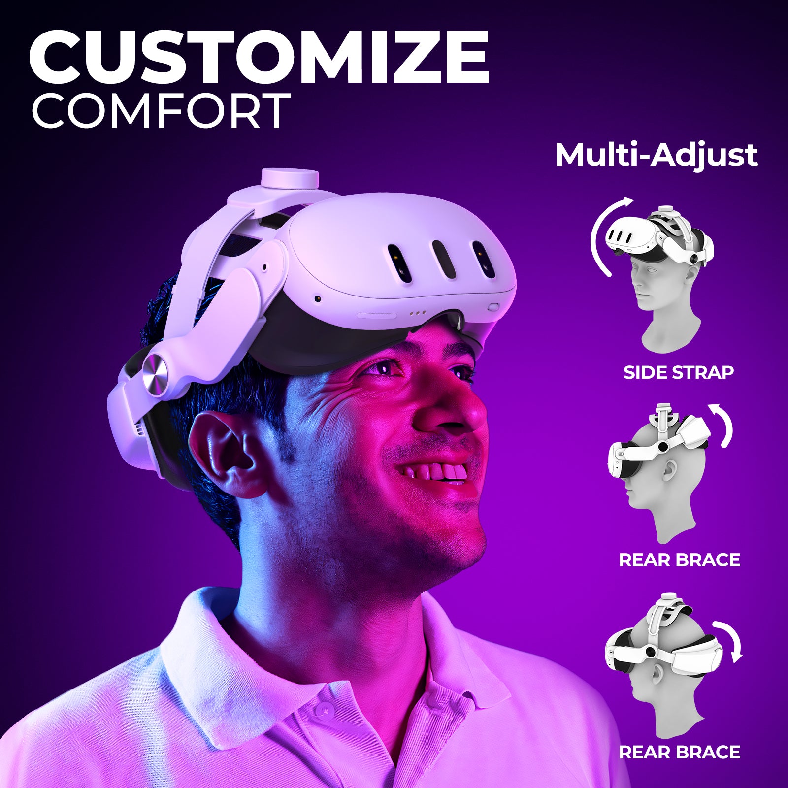 DESTEK QH3 Upgrade Pressure-Free Head Strap – Enhanced Comfort from Multi-Angle Dual Strap Design, Compatible with Meta Quest 3 3S, Balanced Weight Distribution