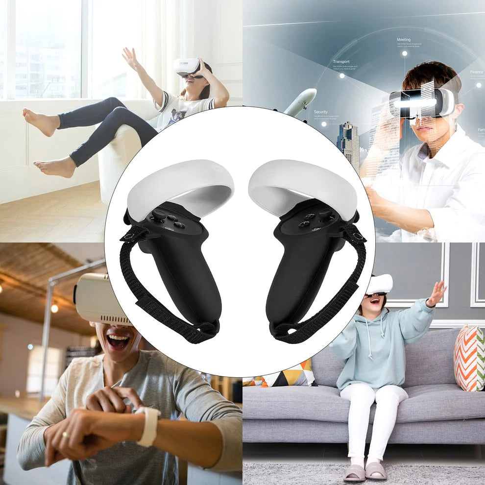 Touch Controller Grip Cover for Meta/Oculus Quest 2, Anti-Throw Handle Sleeve with Adjustable Wrist Knuckle Strap (Black)