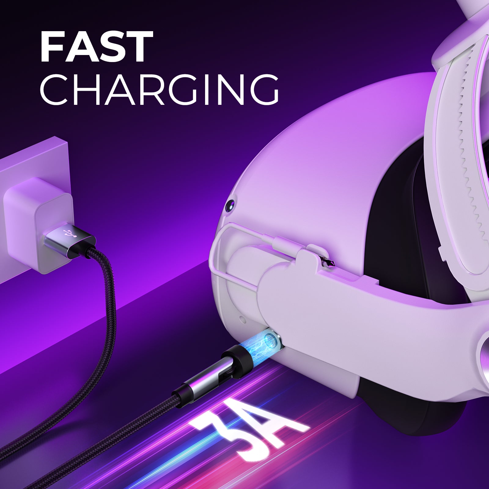 Magnetic Charging Cable for Meta/Oculus Quest 2, VR Charger Cable Support 3A Fast Charging, Charger Cord for Quest Pro, Steam Deck, PS5, Switch Controller, 6.56 FT (Charging Head Not Included)