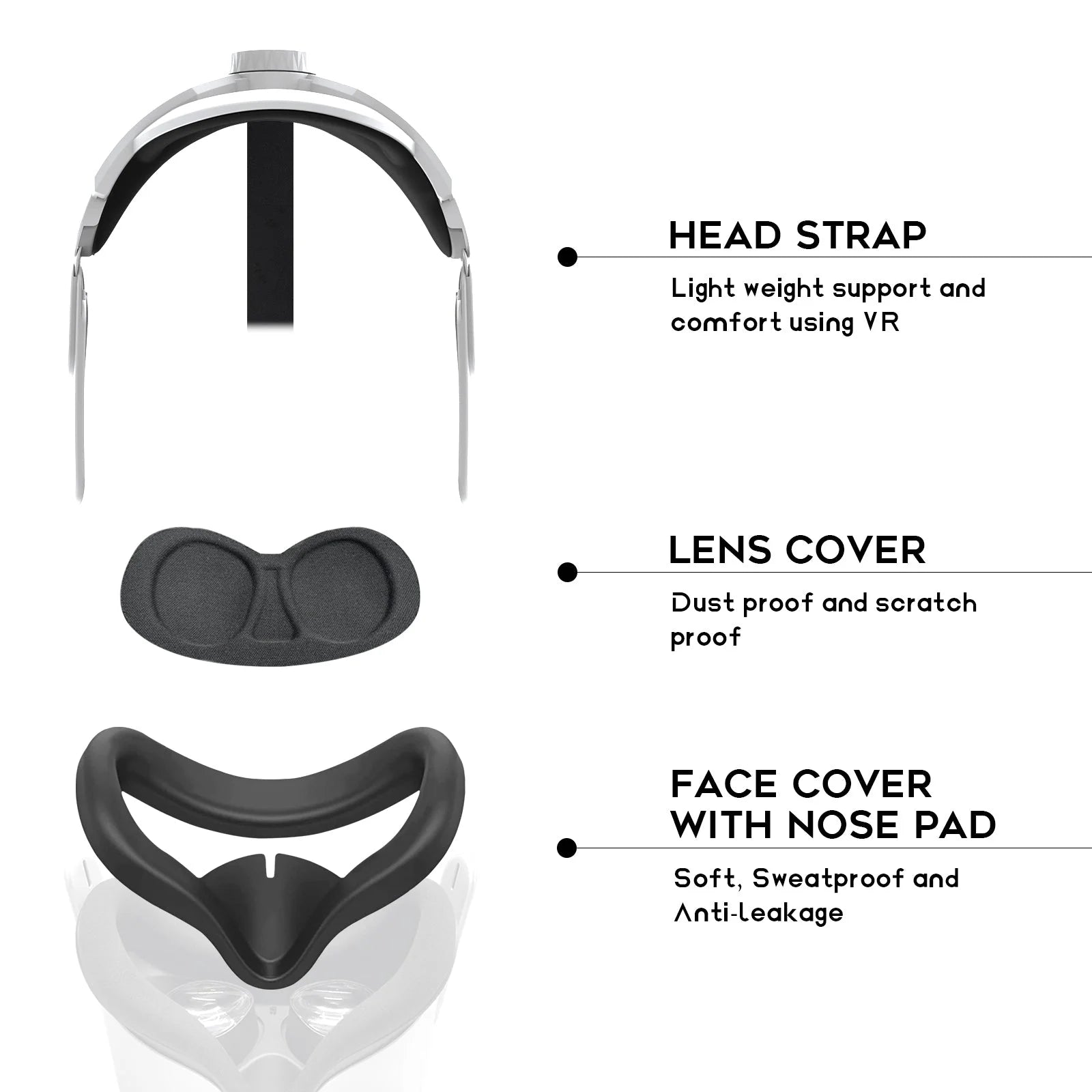 DESTEK Adjustable Head Strap for Meta/Oculus Quest 2 with Face Cover, Lens Cover